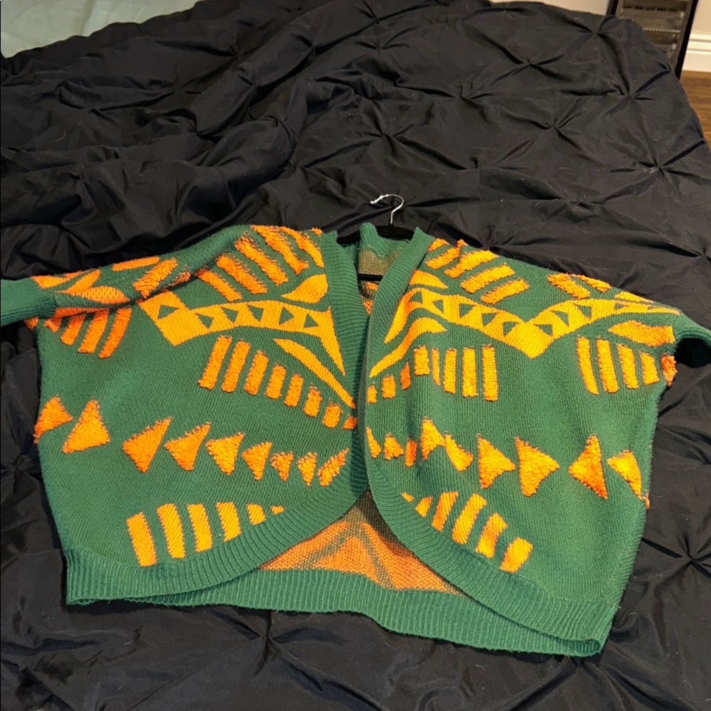 Geometric Green and Orange Cardigan